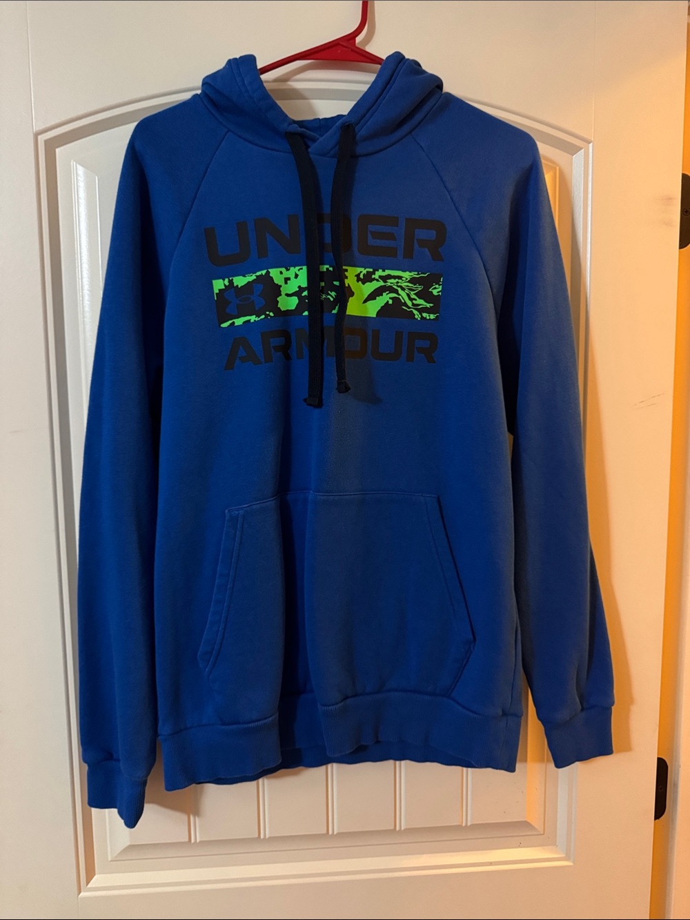 Under Armour Royal Blue Hoodie with Black Drawstrings and Green Accent